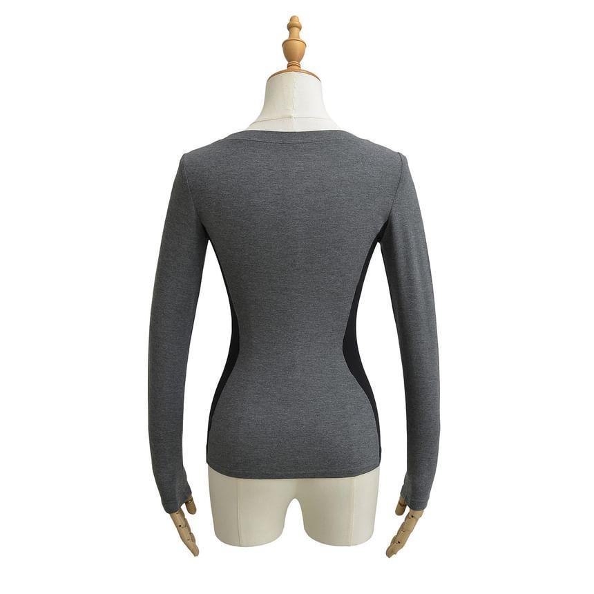 Long-Sleeve V-Neck Plain Tee Product Image