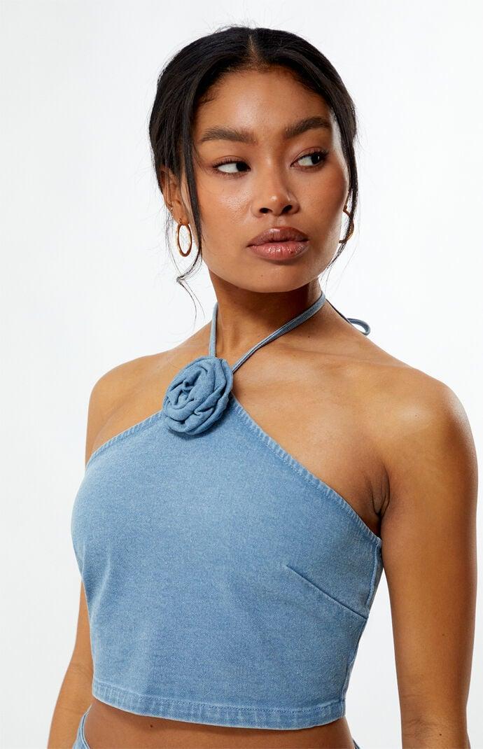 Women's Denim Rose Halter Top Product Image