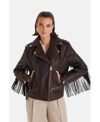 Women's Genuine Leather Jacket, Brown product image