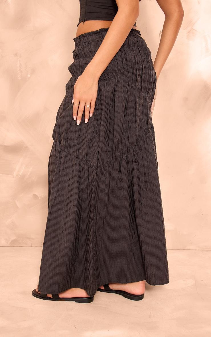 Black Shirred Detail Crinkle Woven Maxi Skirt Product Image