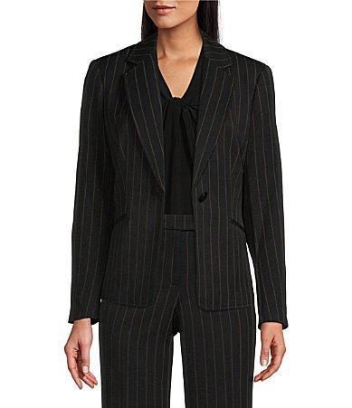 Kasper Pinstripe Print One Button Notch Collar Coordinating Blazer Product Image