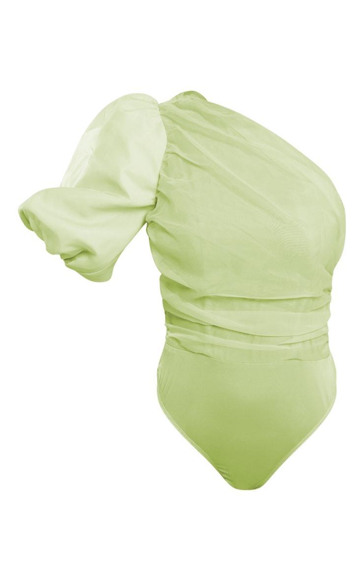 Sage Green Organza Detail One Shoulder Bodysuit Product Image