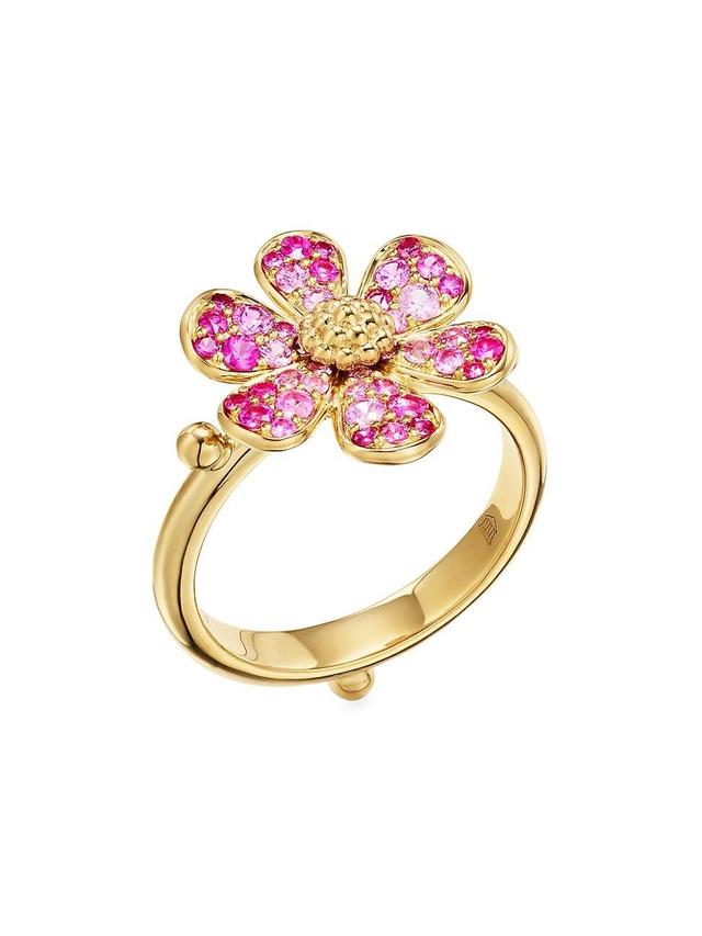 Womens 18K Yellow Gold & Multi-Gemstone Flower Ring Product Image