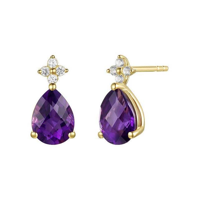 14k Gold Flash-Plated Amethyst & Lab-Created White Sapphire Stud Earrings, Womens, Gold Tone Product Image