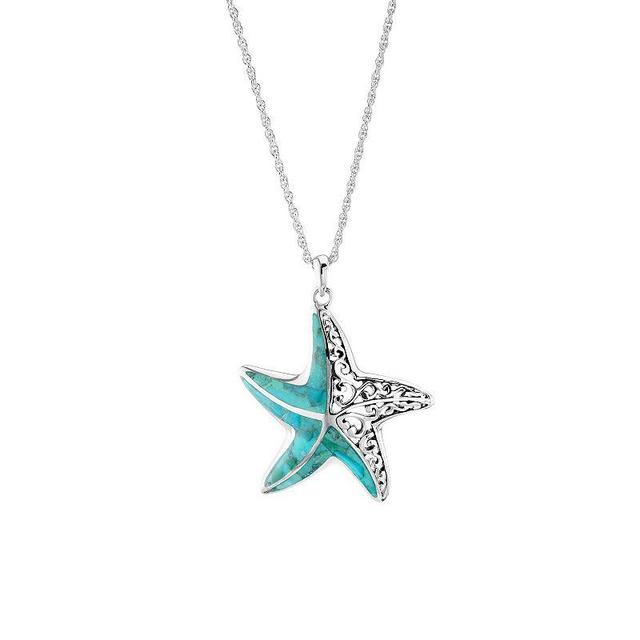 Athra NJ Inc Sterling Silver Turquoise Filigree Starfish Pendant Necklace, Womens Product Image