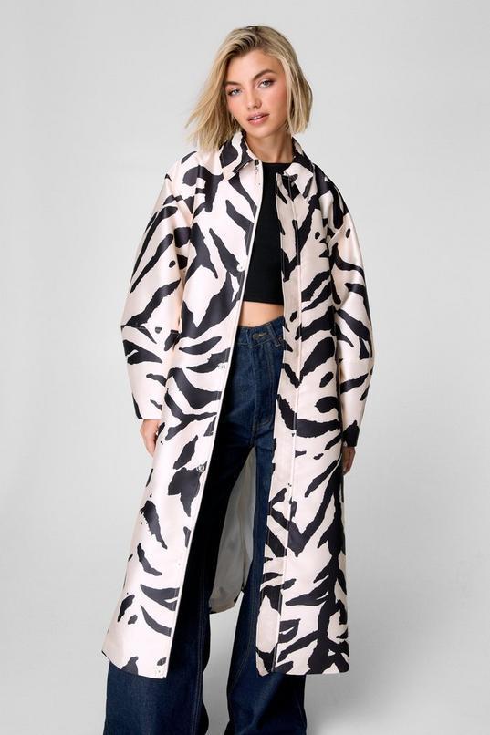 Premium Zebra Satin Twill Maxi Coat Product Image