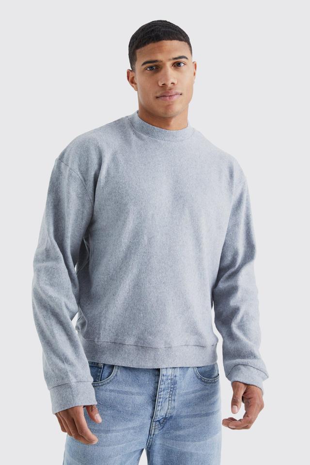 Brushed Rib Ottoman Oversized Boxy Sweater | boohooMAN USA Product Image