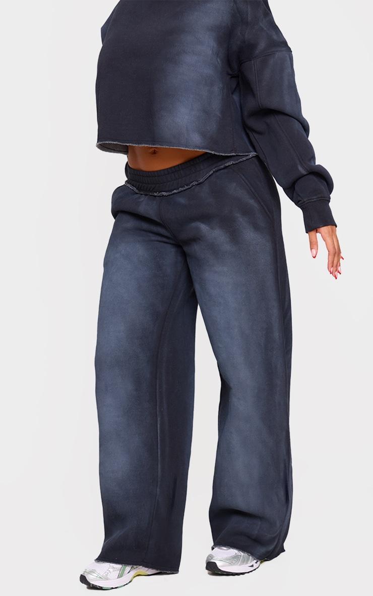 Shape Washed Black Distressed Waistband Wide Leg Sweatpants Product Image