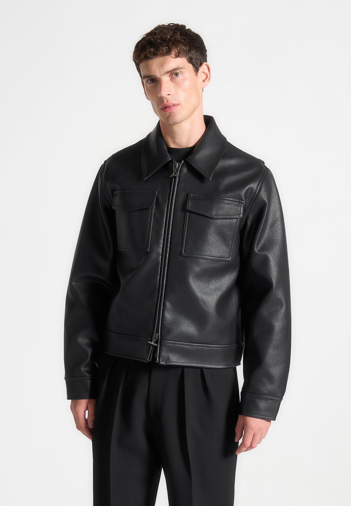 Grained Leather Jacket - Black Male Product Image