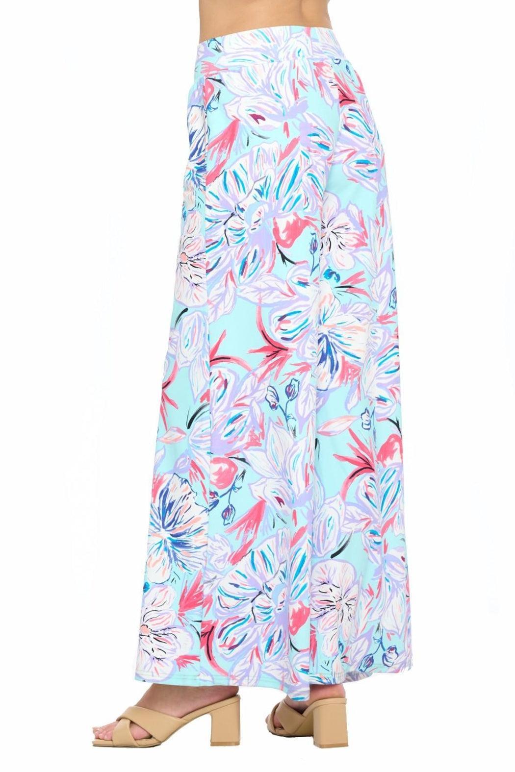 Aqua Floral Wide Leg Pant Female Product Image