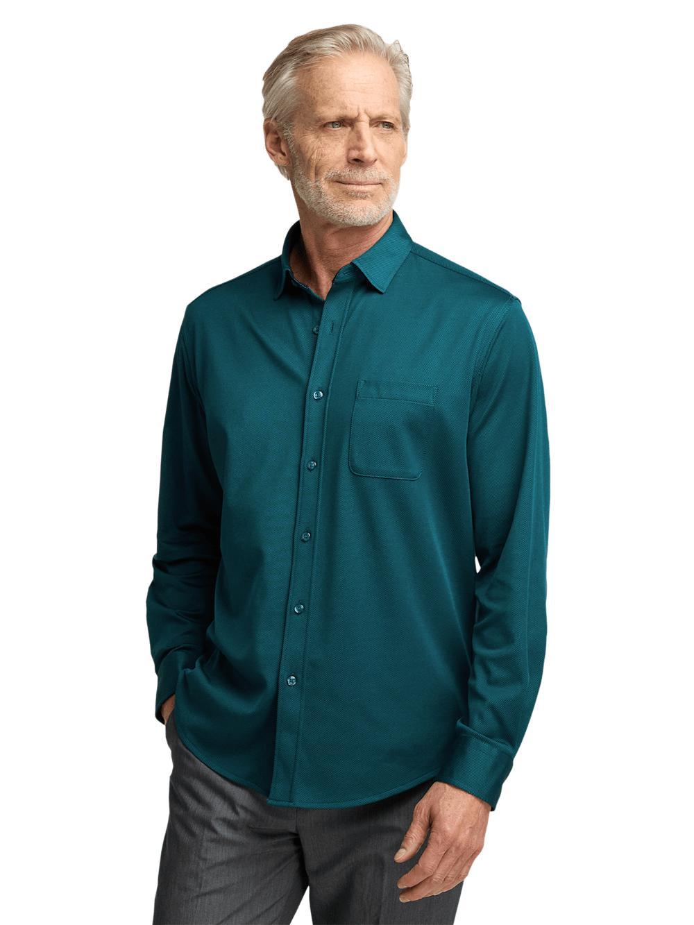 Cotton Blend Button Front Polo - Teal Product Image