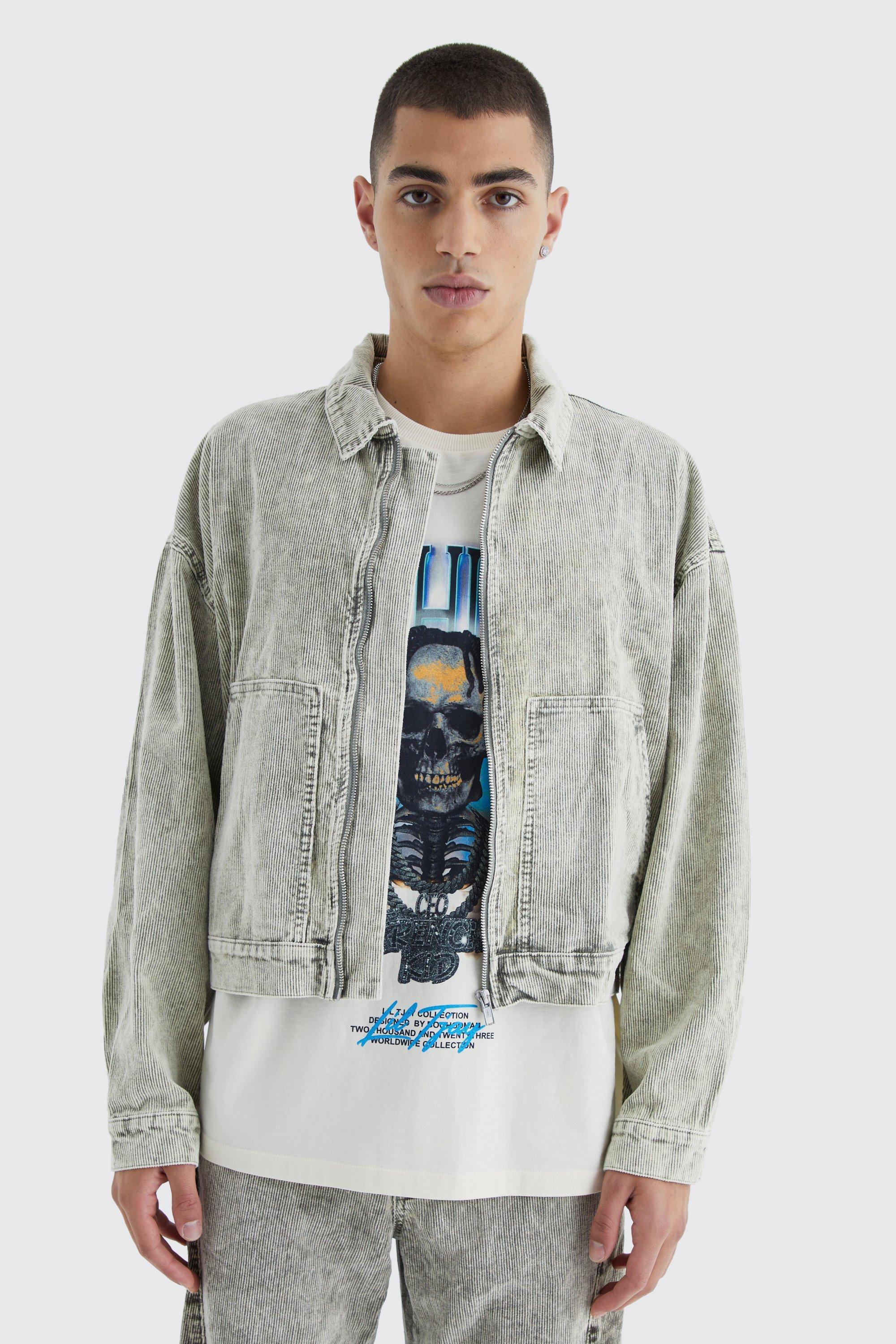 Boxy Acid Wash Corduroy Jacket | boohooMAN USA Product Image