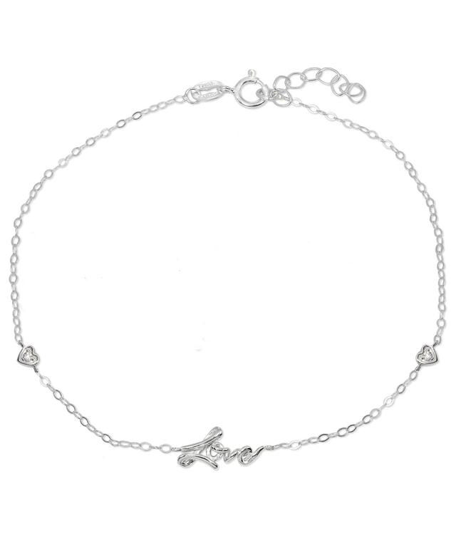 Aleure Precioso Sterling Silver Cubic Zirconia Love Anklet, Womens White Product Image