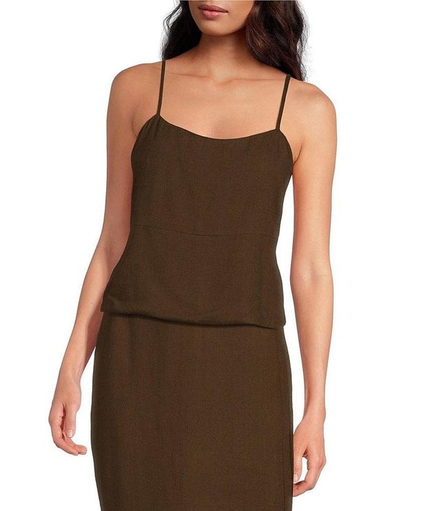 Sugarlips Linen Blend Square Neck Sleeveless Back Tie Coordinated Tank Top Product Image