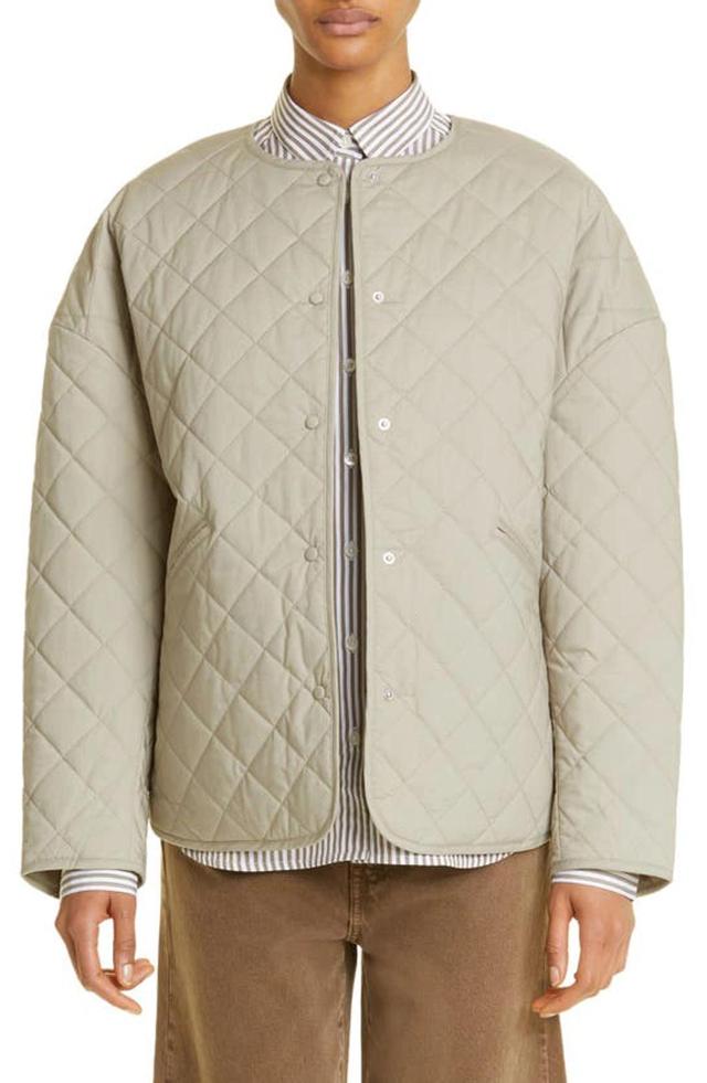 Boxy Organic Cotton Quilted Jacket In Wet Sand Product Image