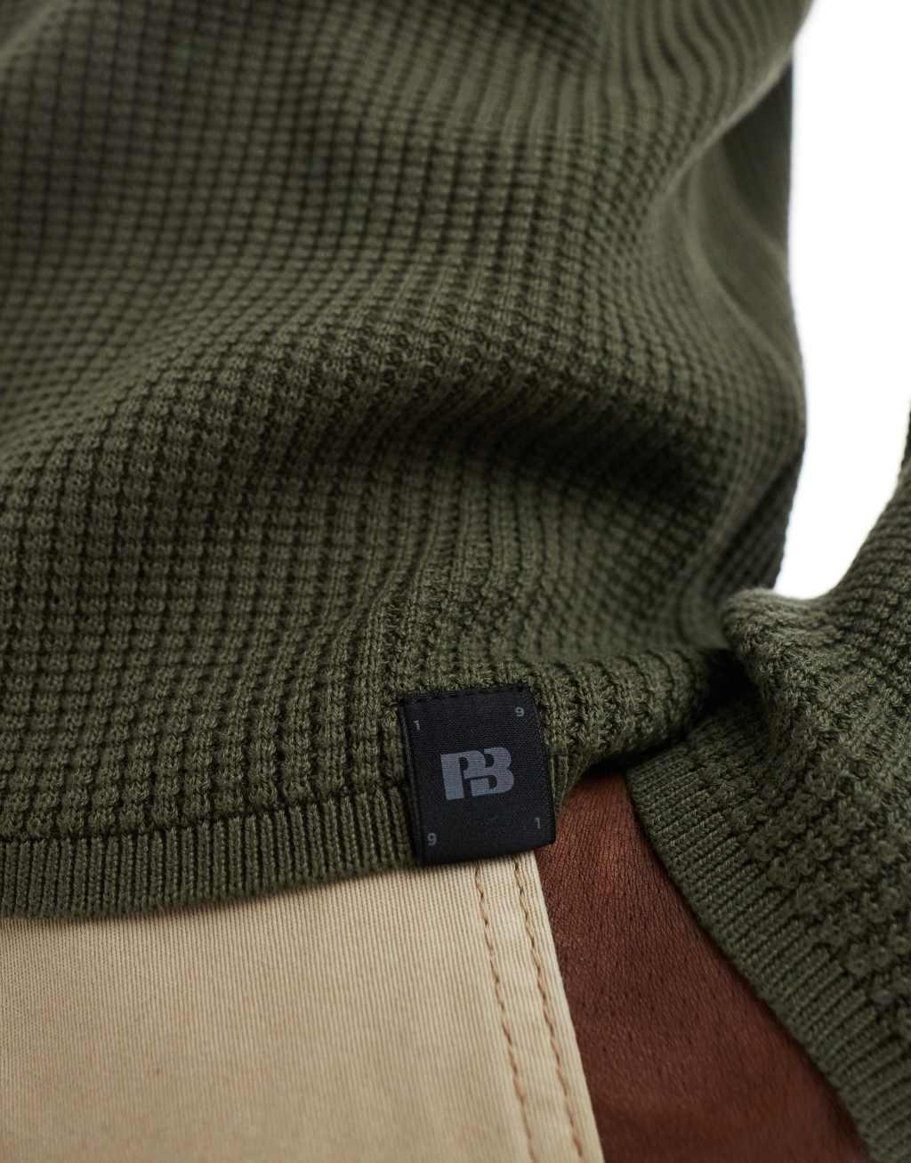 Pull&Bear ribbed knit sweater in khaki Product Image