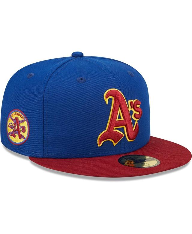 Mens New Era Royal/Red Oakland Athletics Throwback Logo Primary Jewel Gold Undervisor 59FIFTY Fitted Hat Product Image