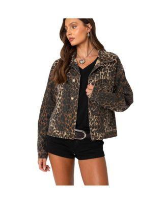 Women's Leopard Print Denim Jacket Product Image