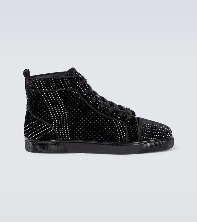 CHRISTIAN LOUBOUTIN Louis Suede Embellished Sneakers In Black Product Image