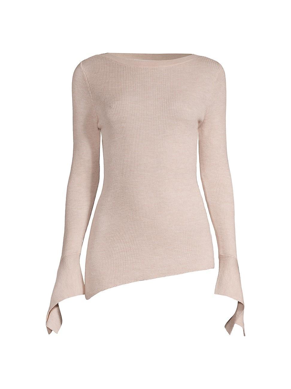 Womens Asymmetric Ribbed-Knit Sweater Product Image