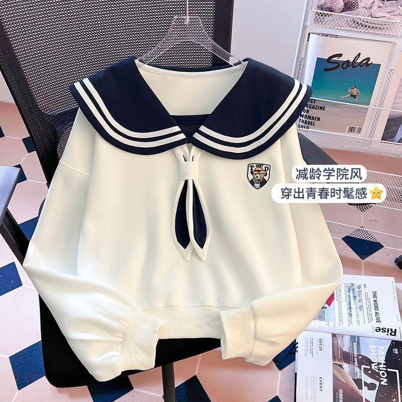 Sailor Collar Bear Embroidered Pullover Product Image