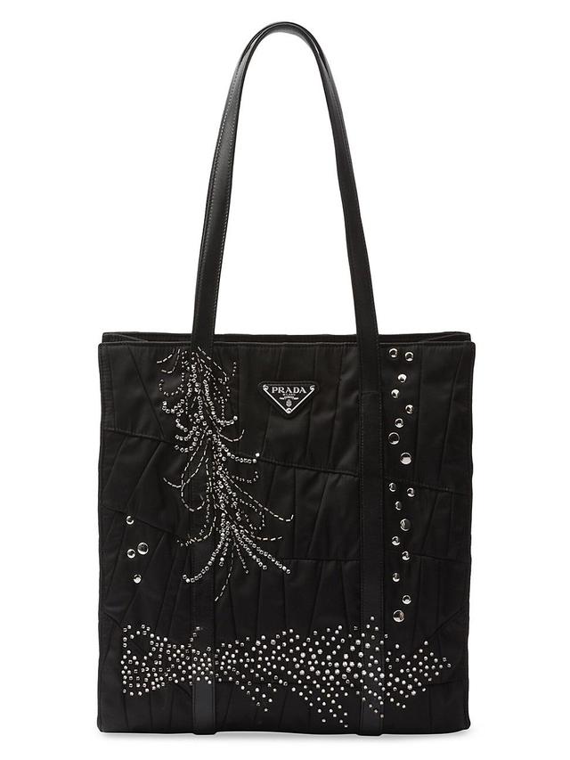 Womens Medium Re-Nylon Patchwork Tote Bag with Embroidery Product Image