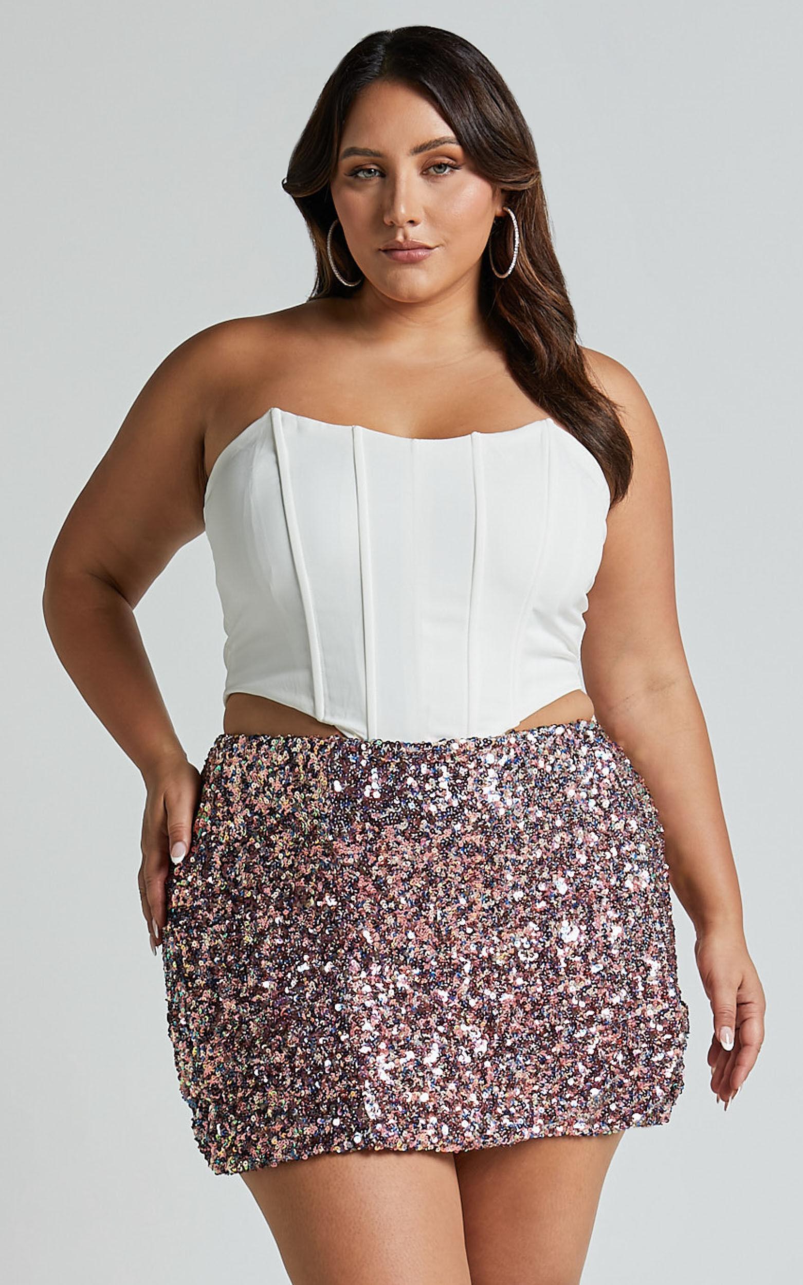 Ingrid Mini Skirt - Sequin Skirt in Pink Multi Product Image