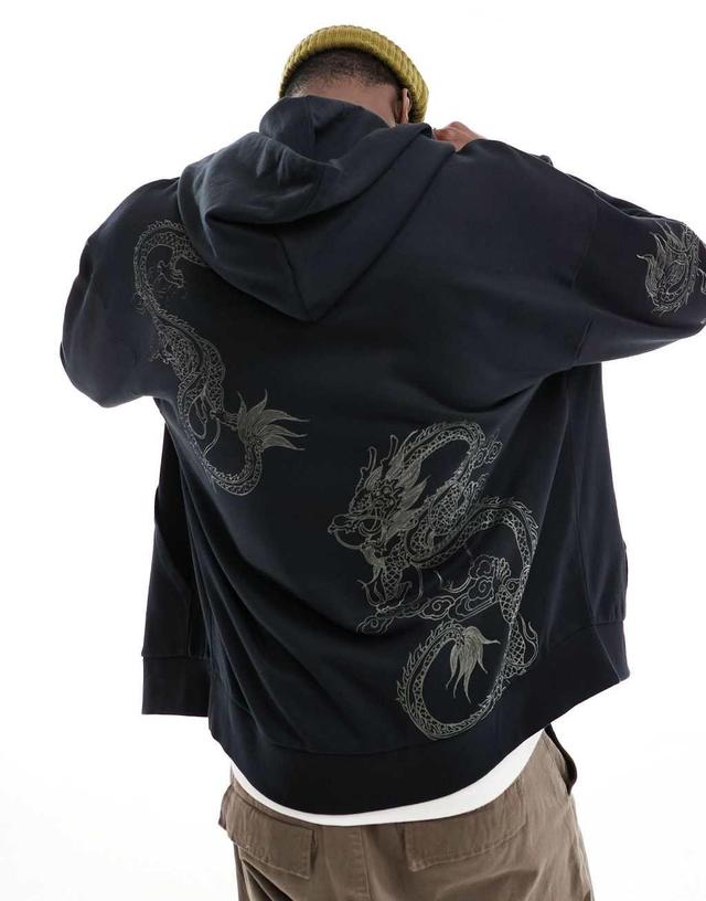 ASOS DESIGN oversized hoodie in black with dragon embroidery Product Image