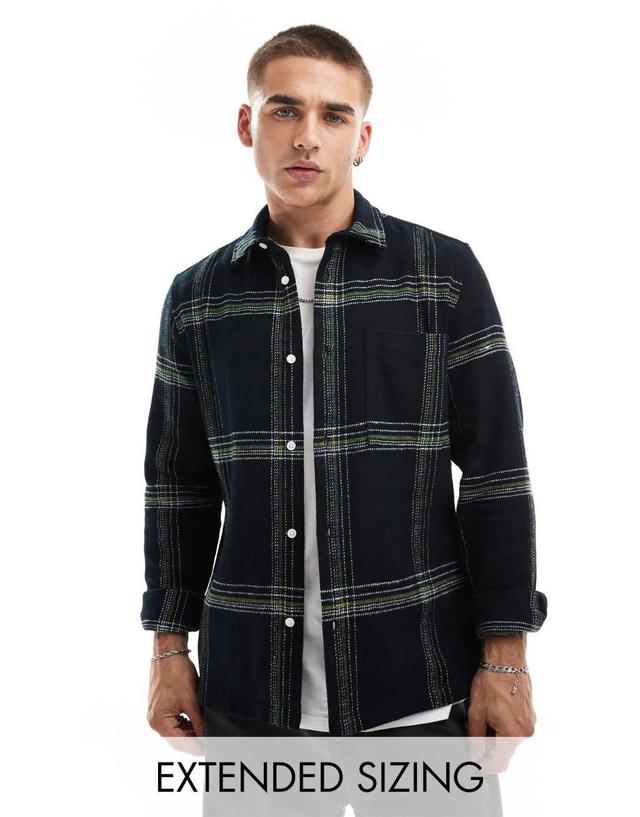 ASOS DESIGN boxy brushed flannel shirt with window pane check in black  Product Image