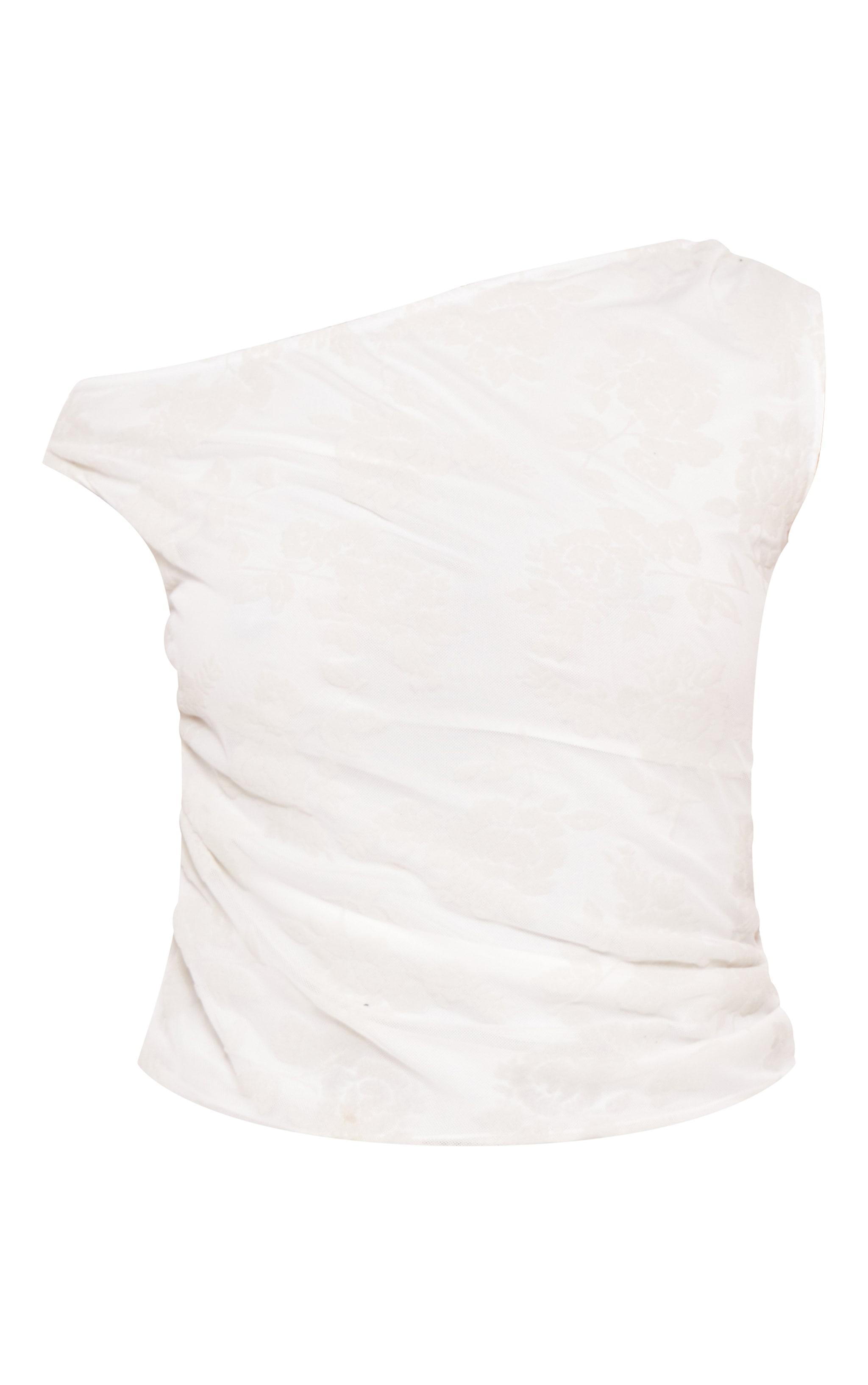 Tall Cream Devore Asymmetric Off The Shoulder Top Product Image