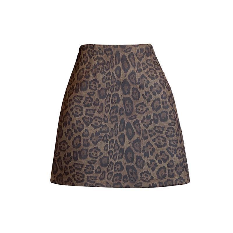 High Waist Leopard Print Mini A-Line Skirt Product Image