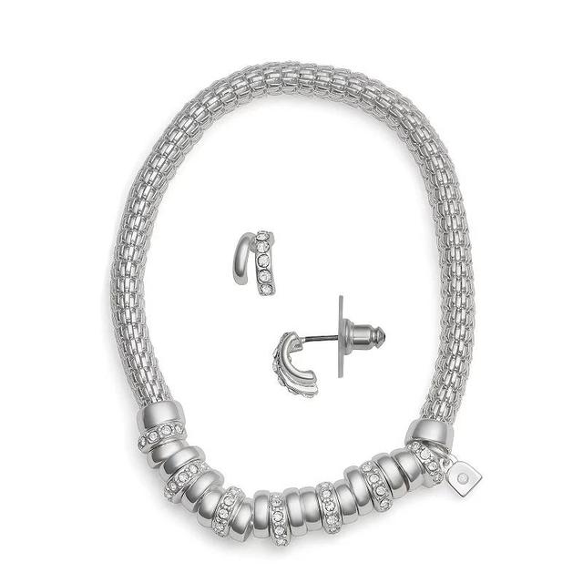 Nine West Silver Tone Rondelle Stretch Bracelet & Stud Earring Set, Womens, Clear Product Image