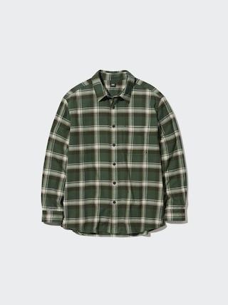 Mens Flannel Shirt Checked Olive Small UNIQLO US Product Image