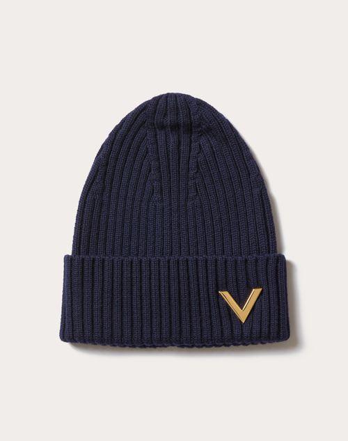 WOOL BEANIE WITH METAL V APPLIQUÉ  Product Image