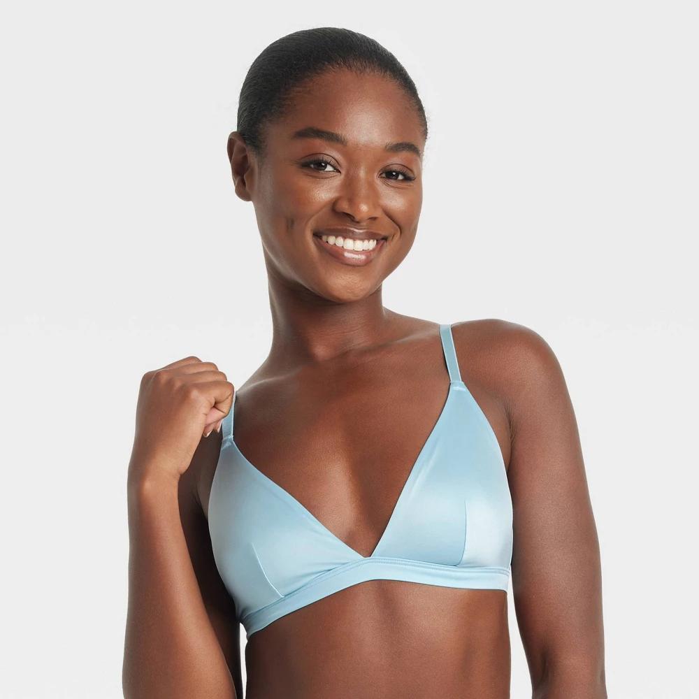 Womens Satin Unlined Triangle Bralette - Auden Turquoise Blue Product Image