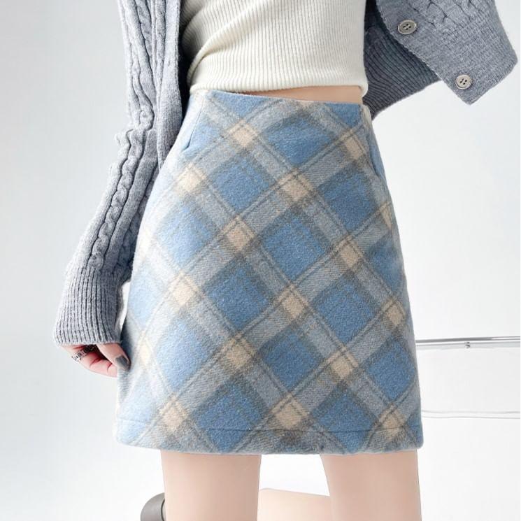 High Rise Plaid Mini A-Line Skirt product image