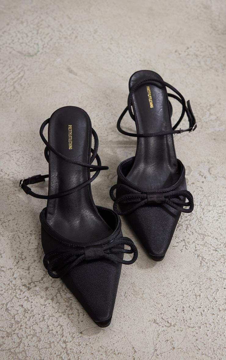 Black Satin Bow Detail Mid Heeled Courts Product Image