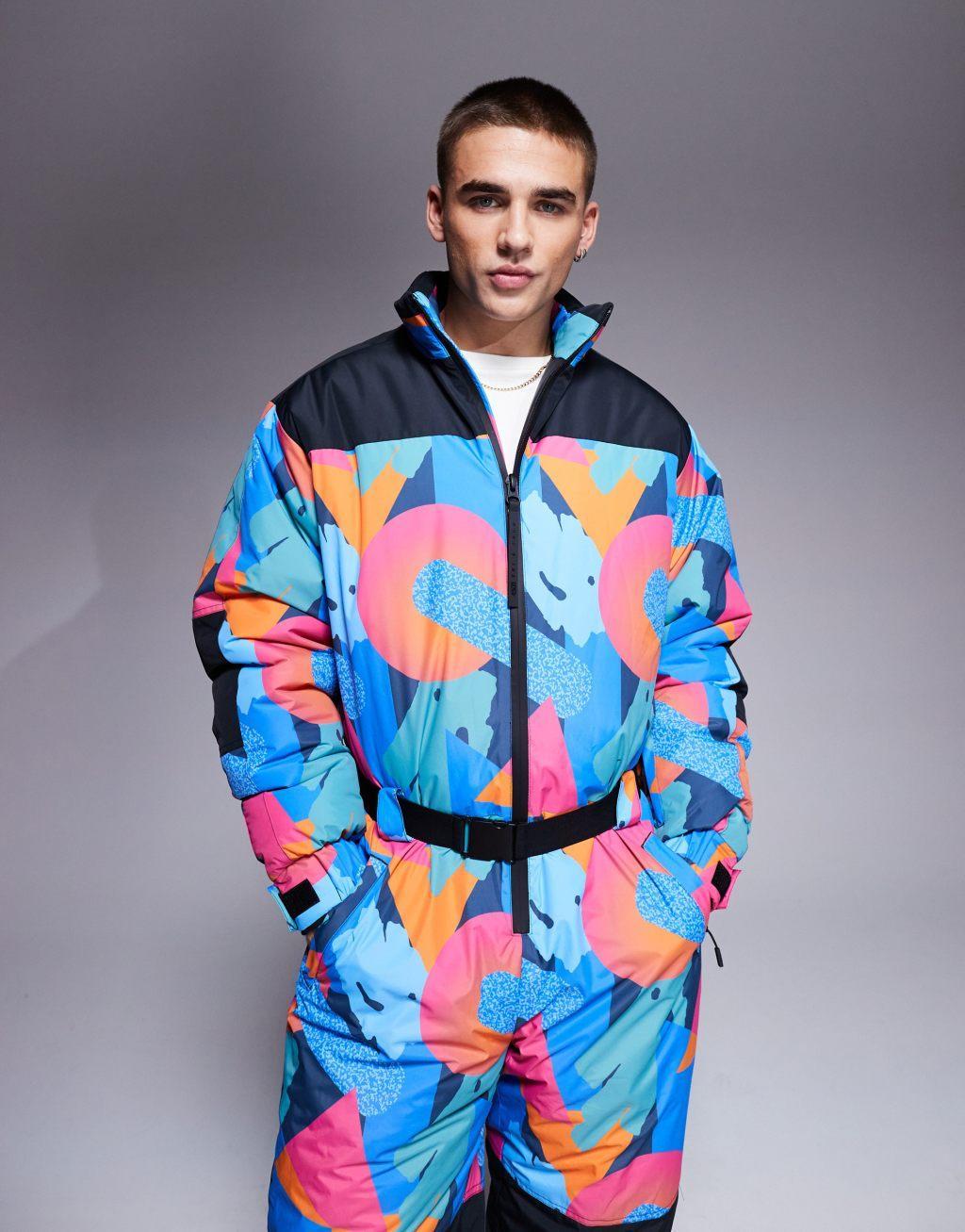 ASOS 4505 Ski water repellent insulated ski suit in retro 80s print Product Image