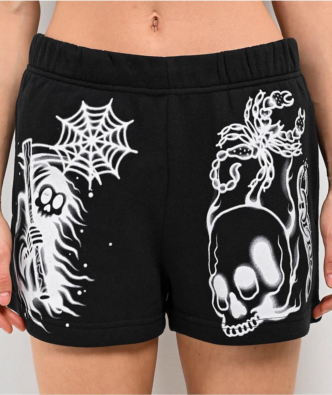 Empyre Jules Airbrush Skull Black Sweat Shorts Product Image