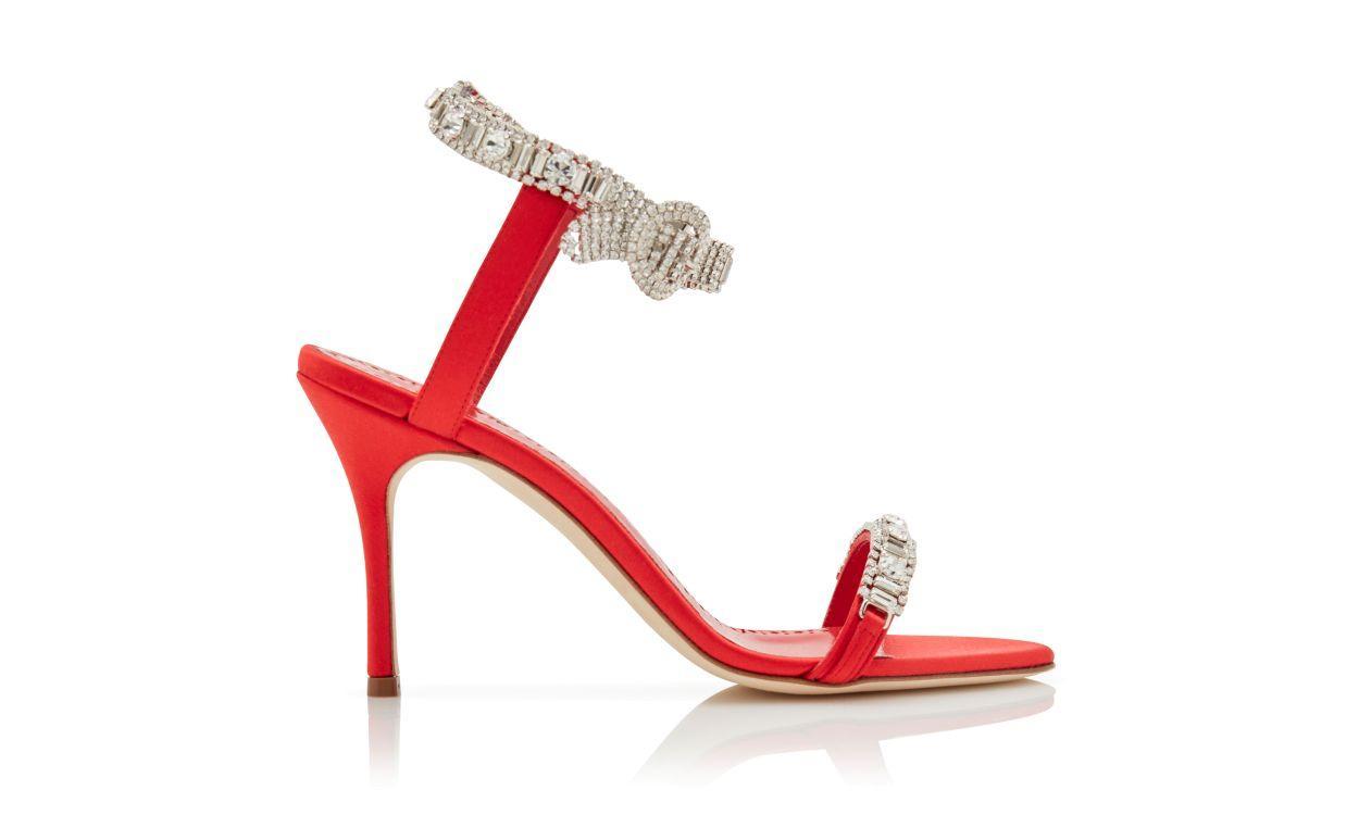 ASASAN Red Satin Jewel Embellished Sandals Product Image