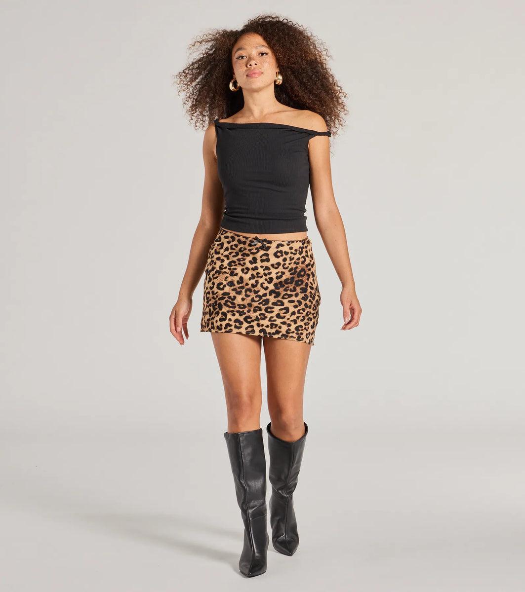 Flirty Leopard Print Satin Mini Skirt Product Image