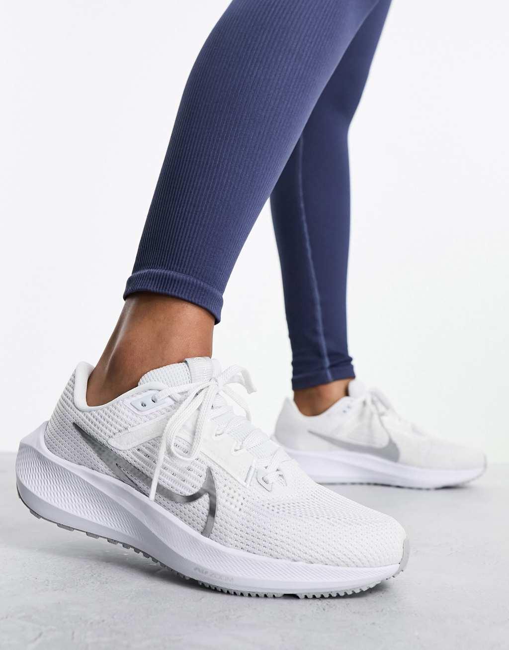 Nike Running Air Zoom Pegasus 40 sneakers in white with silver detail Product Image