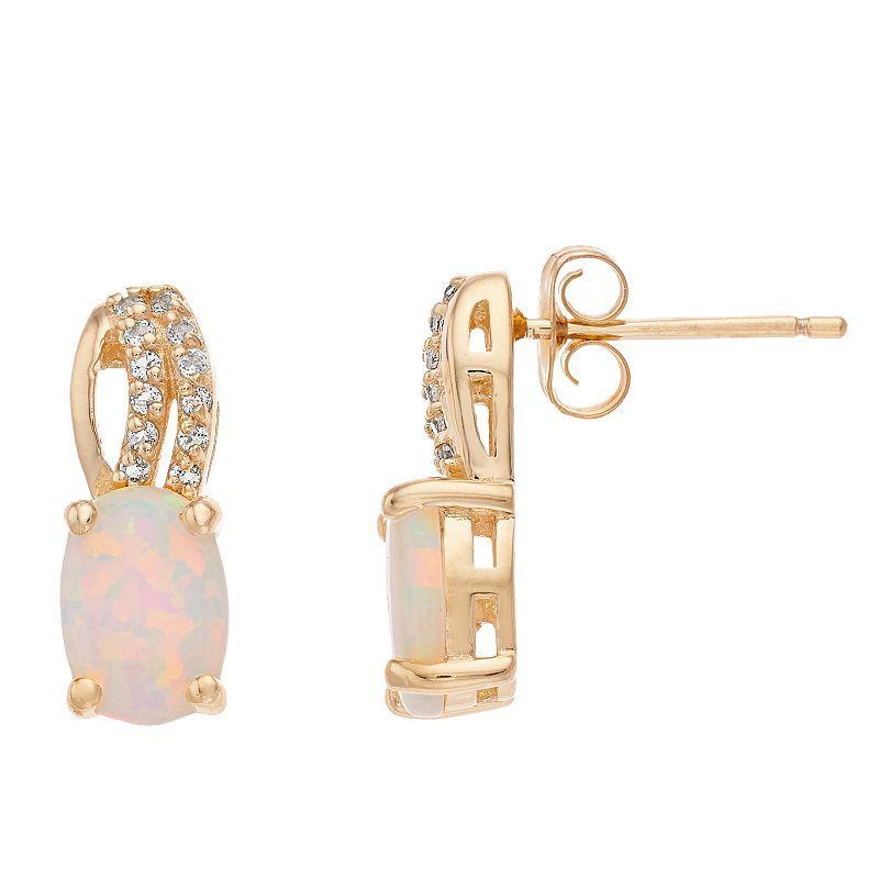 Gemminded Gold Over Silver Lab-Created Opal Drop Earrings, Womens, Gold Tone Product Image