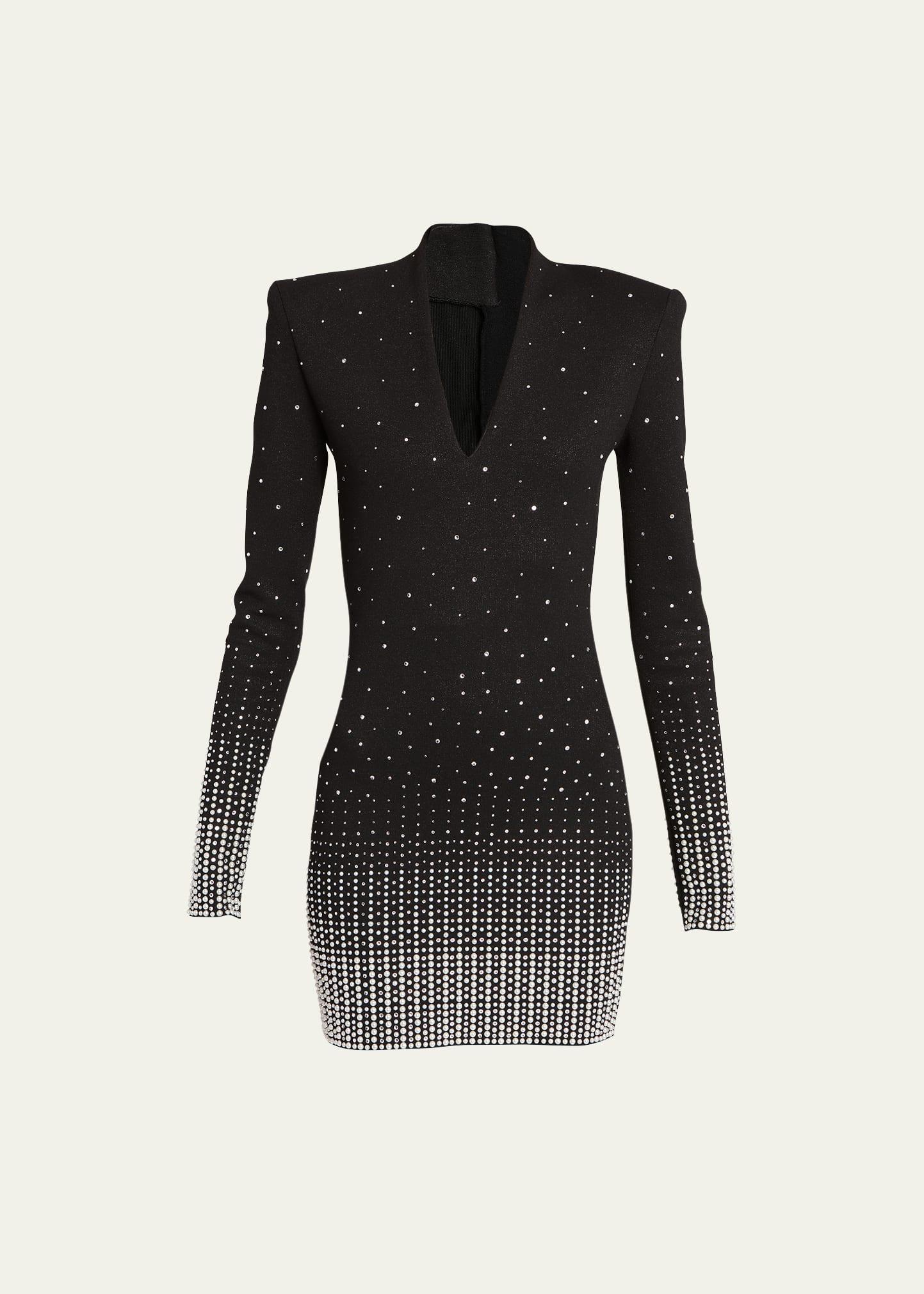 Balmain Rhinestone Detail Long Sleeve Knit Minidress product image