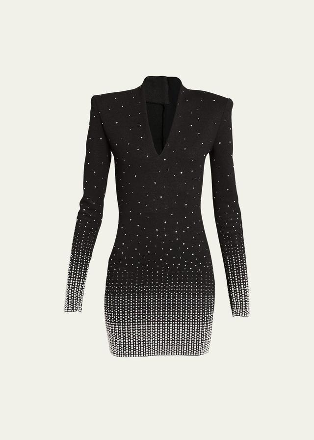 Balmain Rhinestone Detail Long Sleeve Knit Minidress Product Image