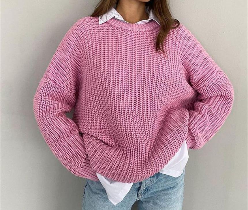 Round Neck Plain Sweater Product Image