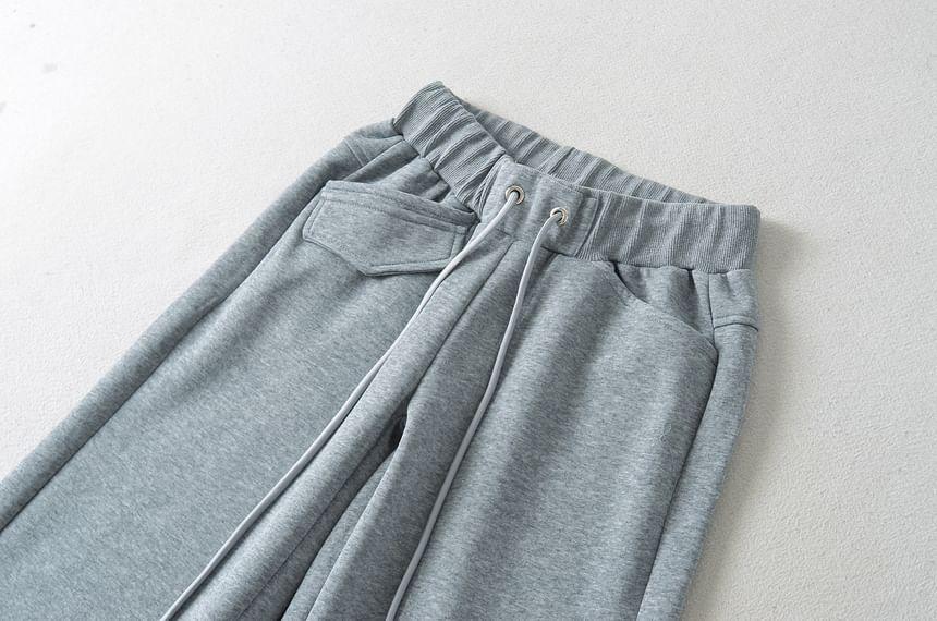 Drawstring Waist Plain Wide Leg Sweatpants Product Image