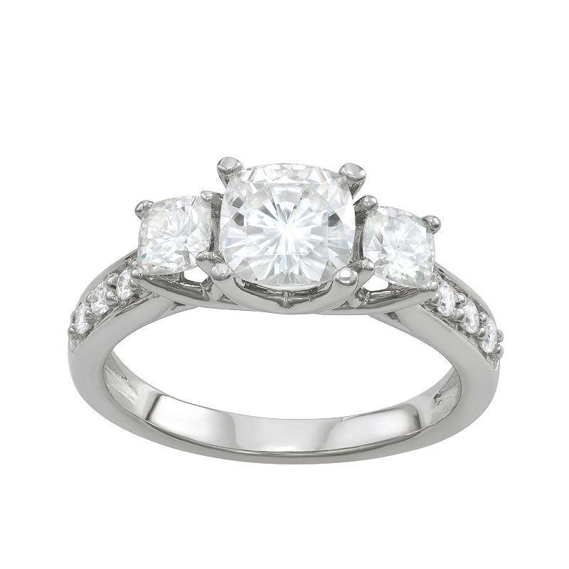 Charles & Colvard 14k White Gold 2 1/8 Carat T.W. Lab-Created Moissanite 3-Stone Ring, Womens Product Image