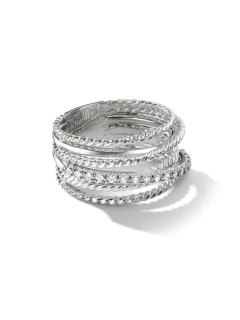 Womens Crossover Ring with Pav Diamonds Product Image