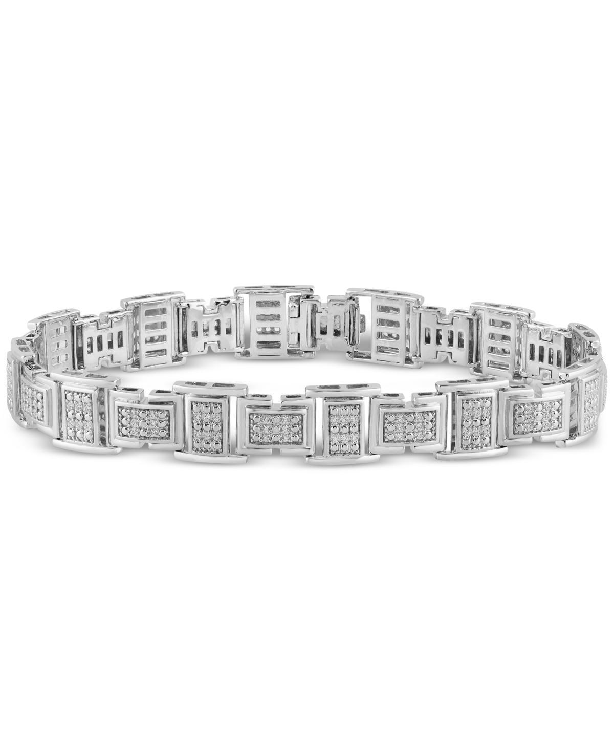 Mens Diamond Cluster Link Bracelet (1 ct. t.w.) in Sterling Silver Product Image